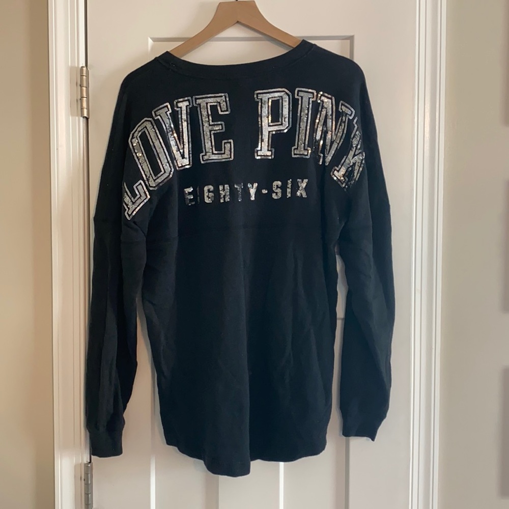 Black sequin spirit jersey long sleeve top